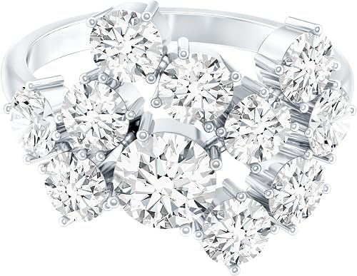 Rosec Jewels Certified 4Ct Cubic Zirconia Cluster Engagement Ring in Silver, Aaa