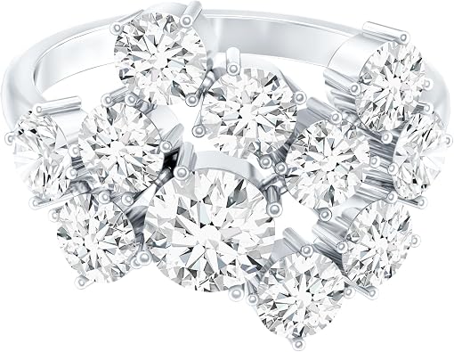 Certified 4 Carat Moissanite Statement Ring in Silver, D-Vs1 Quality, Moissanite Cluster Ring For Women - Ready To Gift