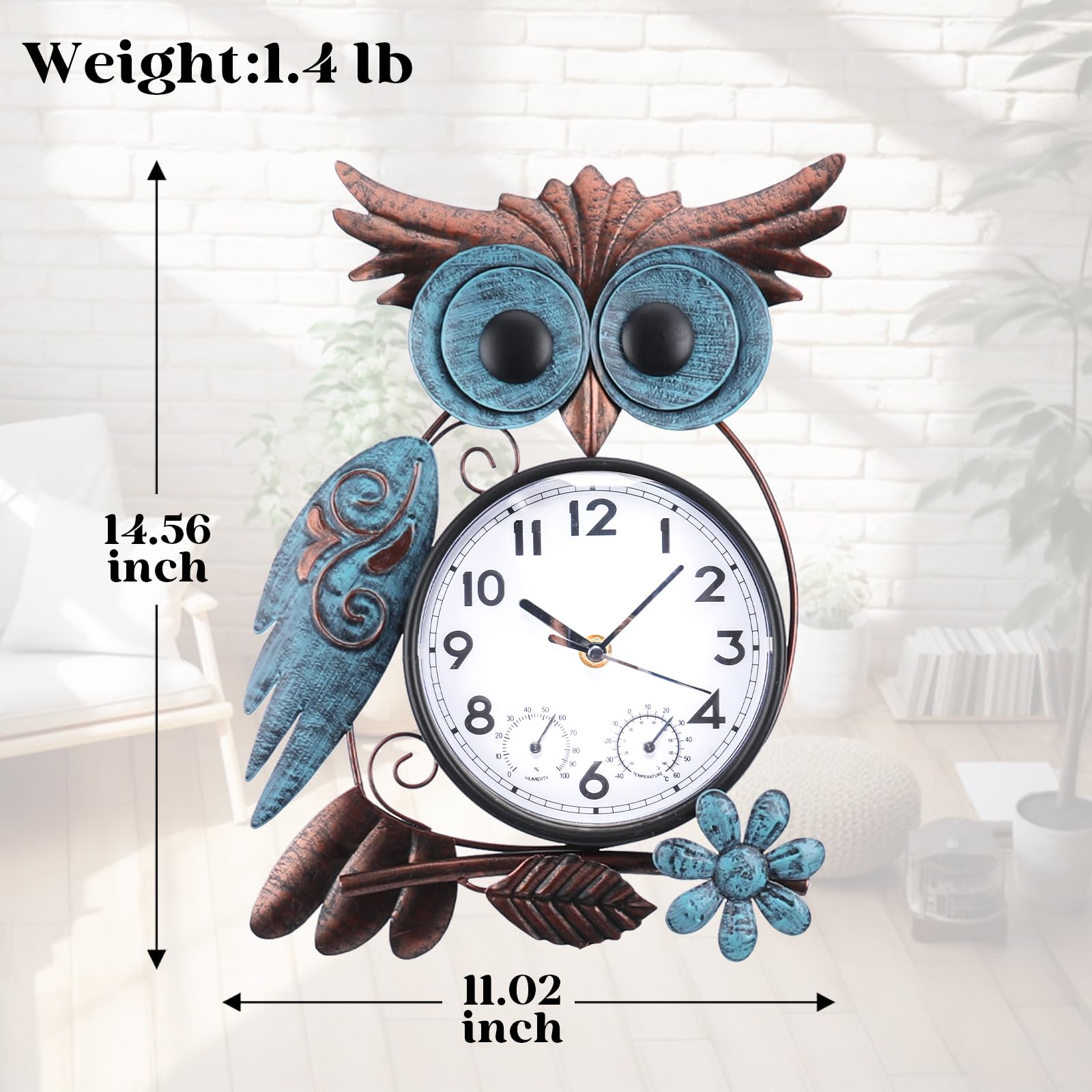 MUMTOP Horloge murale d'extérieur étanche avec thermomètre pour terrasse, piscine, jardin, décoration d'intérieur - 36,5 cm