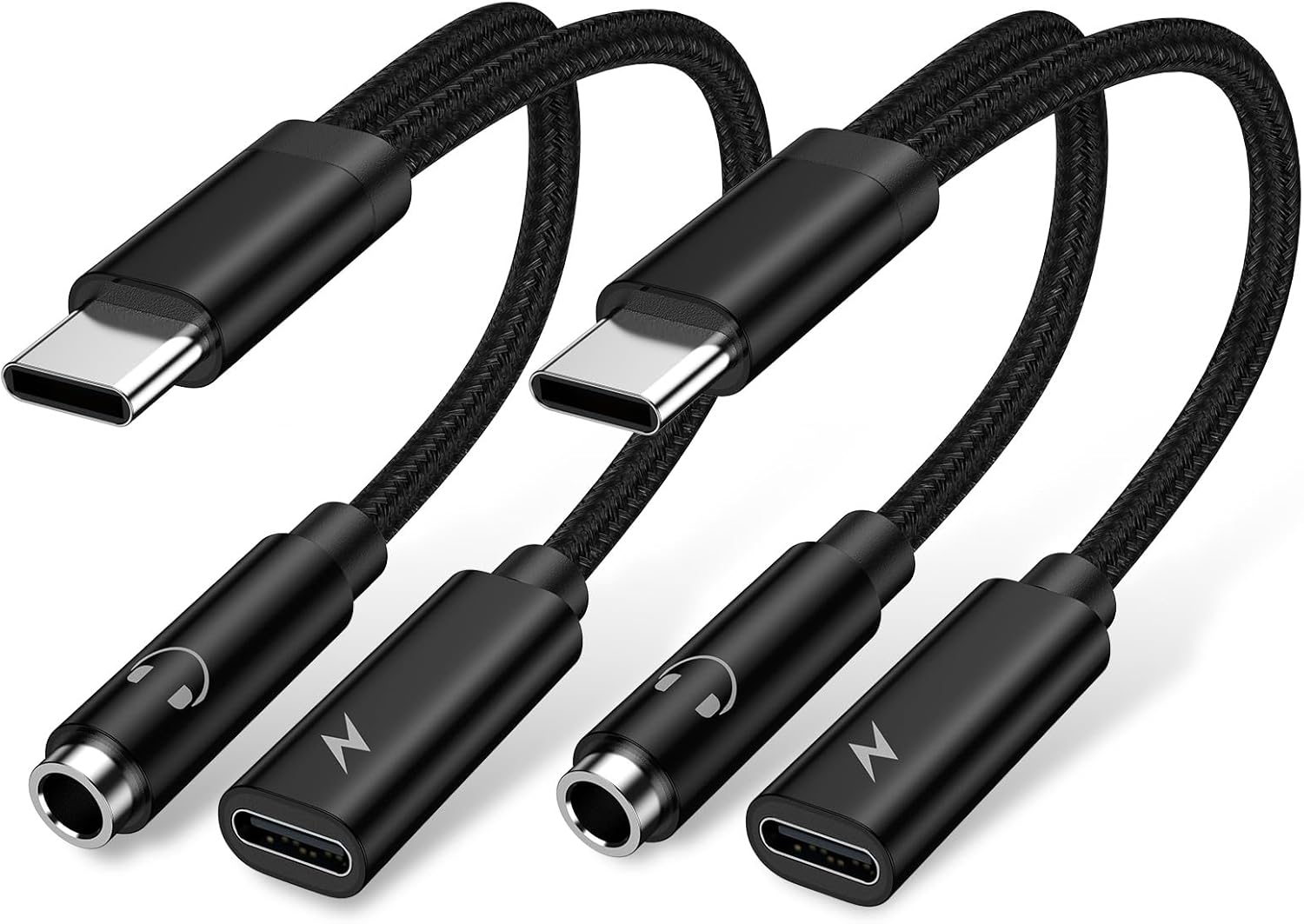 USB Type C to 3.5mm Headphone Adapter and 60W Samsung Android Phone Charger Cable 2 Pack for Galaxy S24 Ultra A14 5G A54 A13 S23 S23+ S22 S21 S20 A53, 2-in-1 Aux Audio Jack Fast Charging Dongle Cord