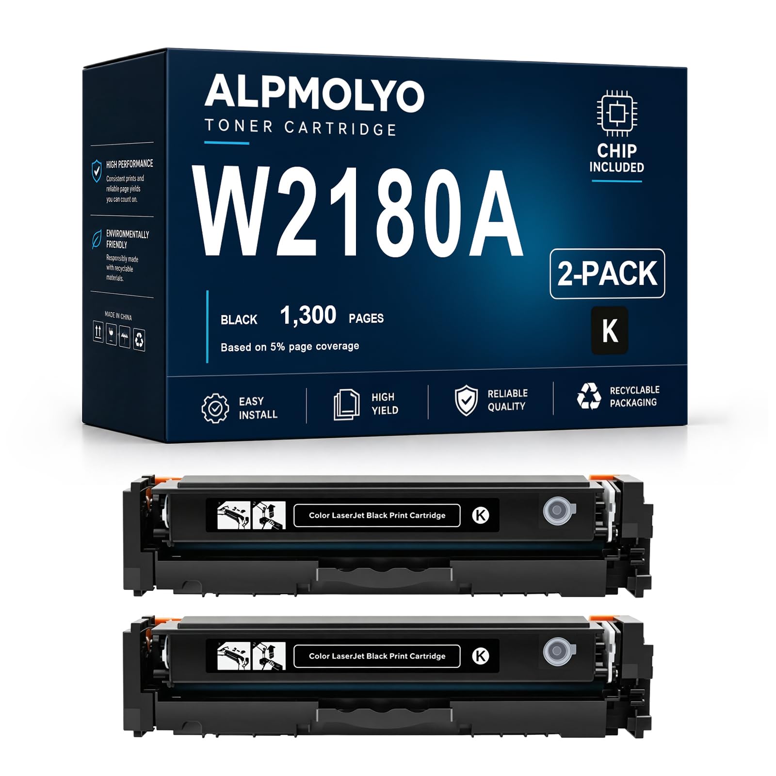 Reemplazo del Cartucho de tóner de Alto Rendimiento W2180A para W2180A 218A, Compatible con HP LaserJet Pro3201dw MFP 3301cdw 3301fdw 3301sdw, con Chip ,Black 2 Pack