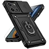for Motorola Moto G 2025 Case, with Slide Camera Cover HD Screen Protector [Military Grade 16ft. Drop Tested] Magnetic Ring Holder Kickstand Protective Phone Case for Motorola Moto G 2025, Black