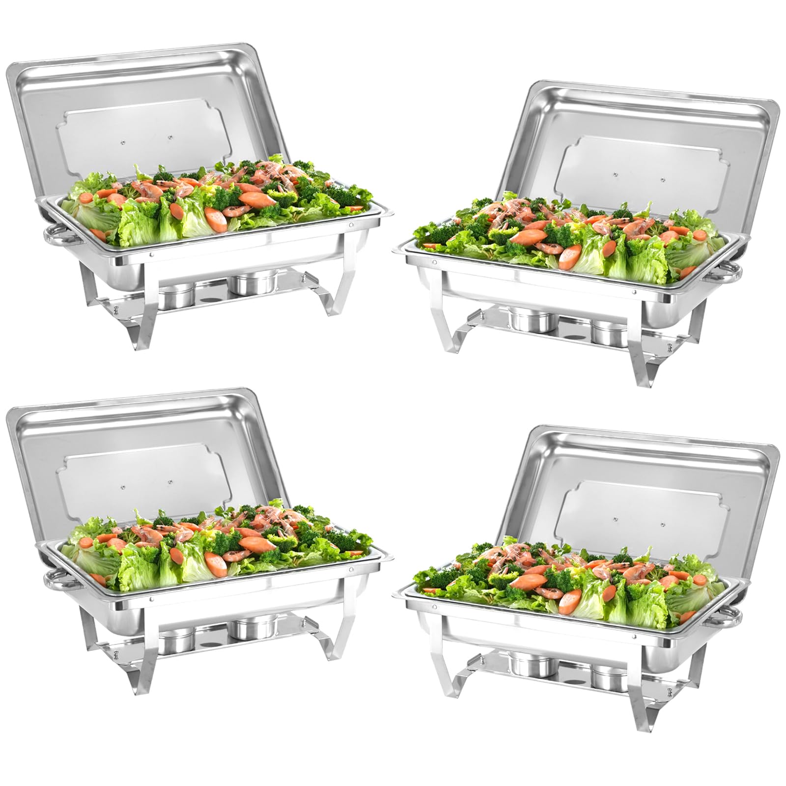 EVGTTI 4 Pack 8QT Chafing Dish for Buffet, Stainless Steel Rectangular Heating and Cooling Food Warmer Complete Set for Gatherings Banquets, Parties, Weddings