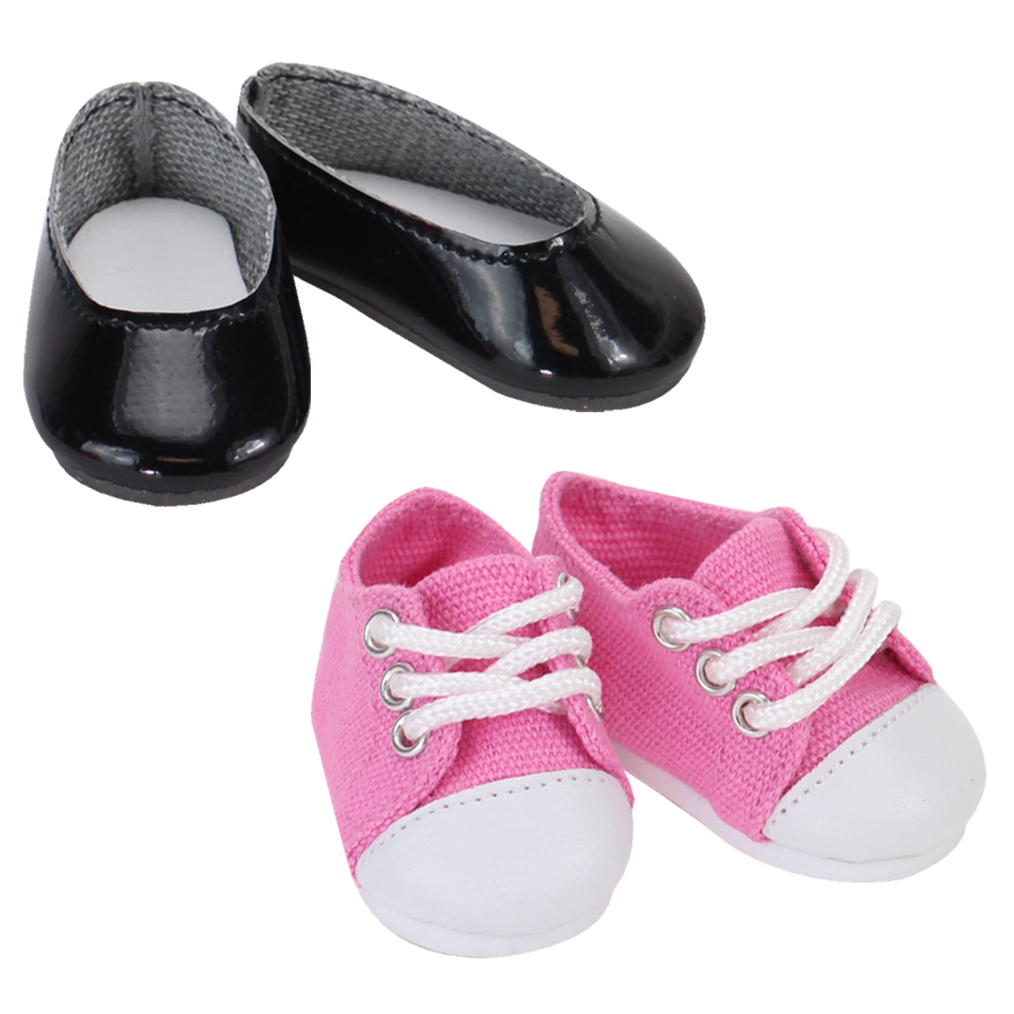 Sophia's Shoes Pack Set Includes Dressy Black Faux Patent Leather Flats and Pink Canvas Sneakers with Laces for 14.5