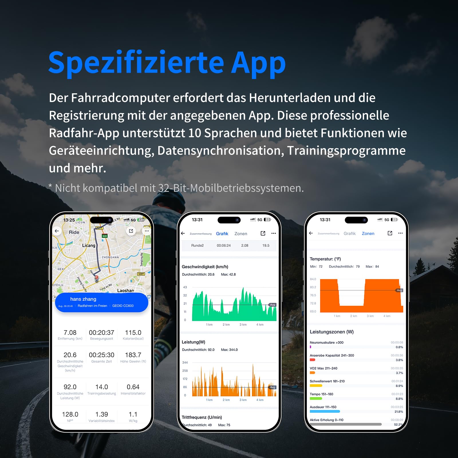 GEOID CC600 GPS Fahrradcomputer, 2,4-Zoll-Farbbildschirm, Kabellos Wasserdicht Fahrrad Tacho, Streckennavigation, Benutzerdefinierte Daten, Mehrere Sprachen, WiFi&Bluetooth&ANT+