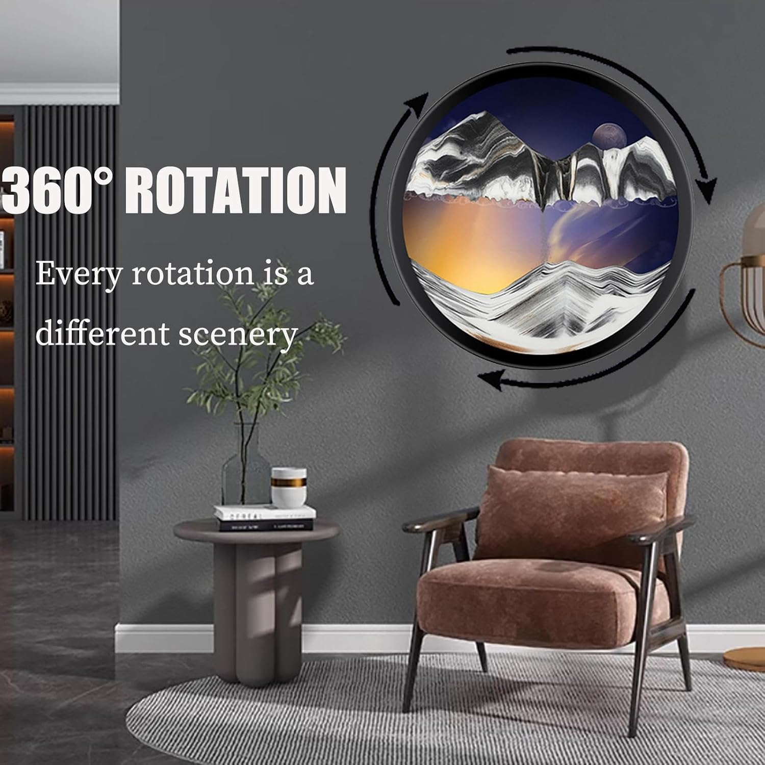 Sand Art Liquid Motion, 360° Rotation Wall Mounted Moving Sand Art Decor, 3D Dynamic Sand Painting Deep Sea Sandscape, Relaxing Mood Home Office Work Decor Gift,B-11.4in/29cm
