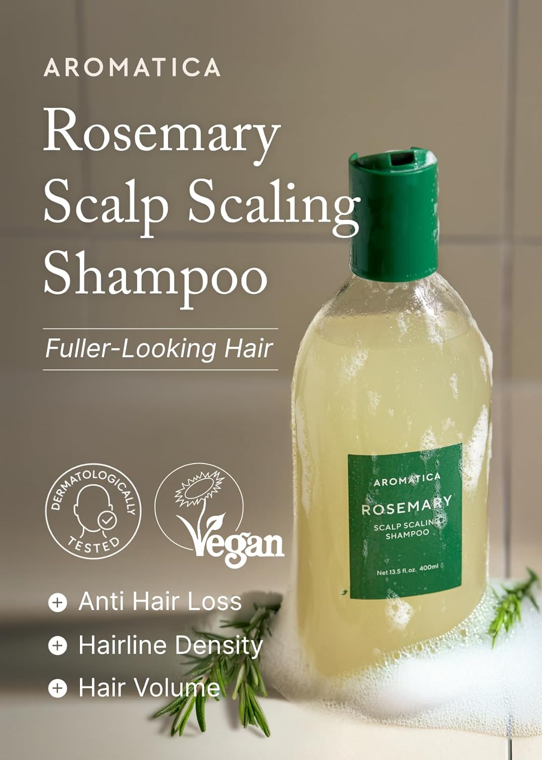 AROMATICA Rosemary Scalp Scaling Shampoo - Korean Hair Care with Thinning Hair Loss Natural Rosemary Essential Oil for Women - Vegan Hair Growth - Free from Sulfate, Silicone, and Paraben (13.53 oz) - Image 2