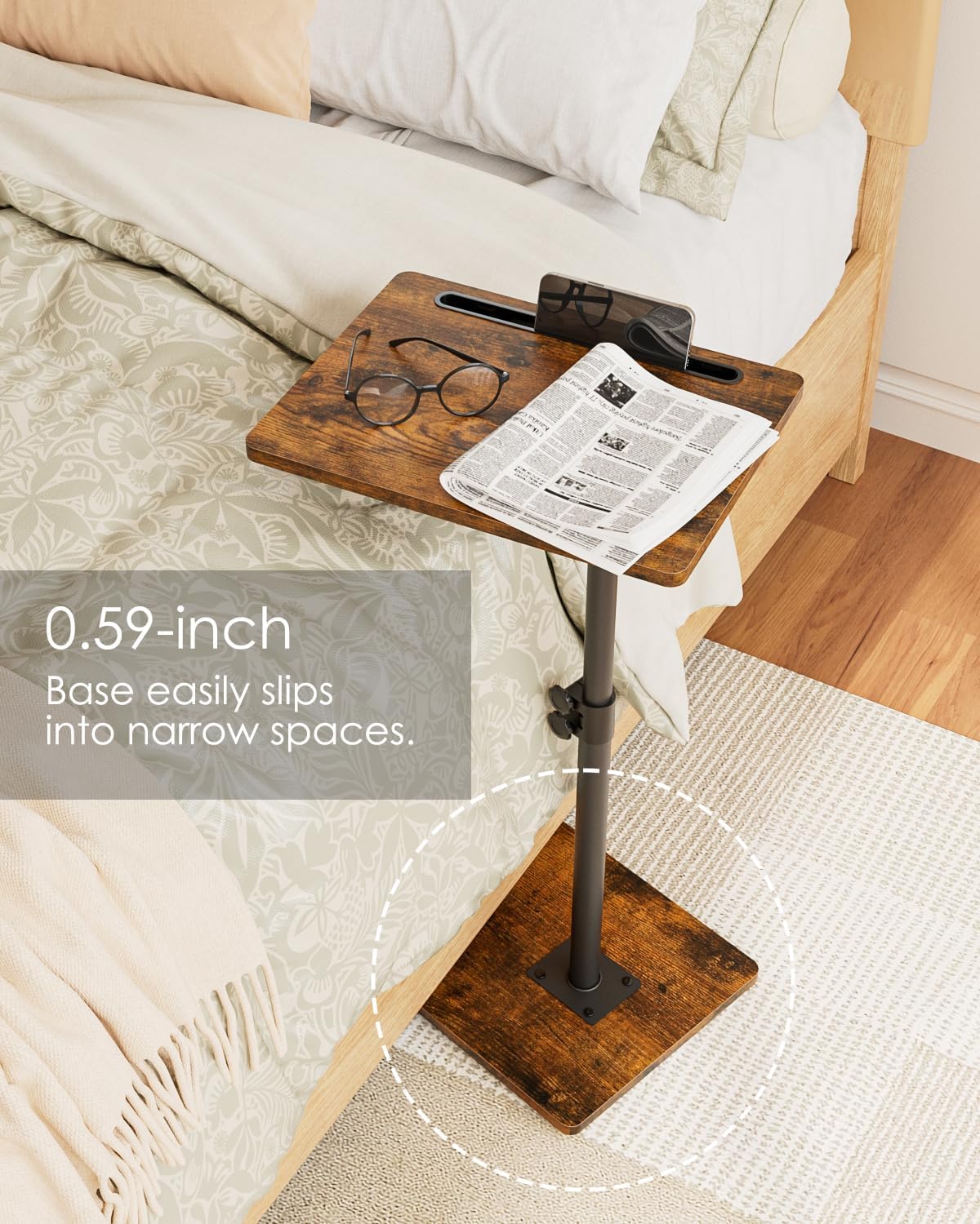 Sofa Arm Tray Table - 360° Swivel Height Adjustable End Table,