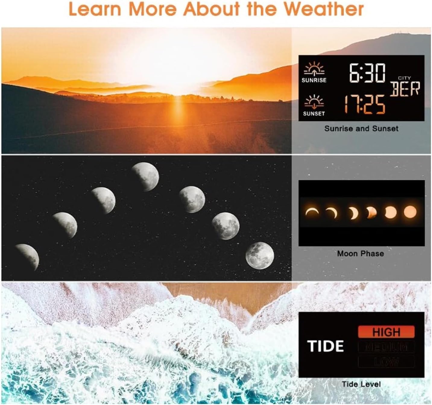 Meteorological Clock, Color, LCD Display, Digital Weather Thermometer, Multifunctional Clock with Atomic Clock for Garage