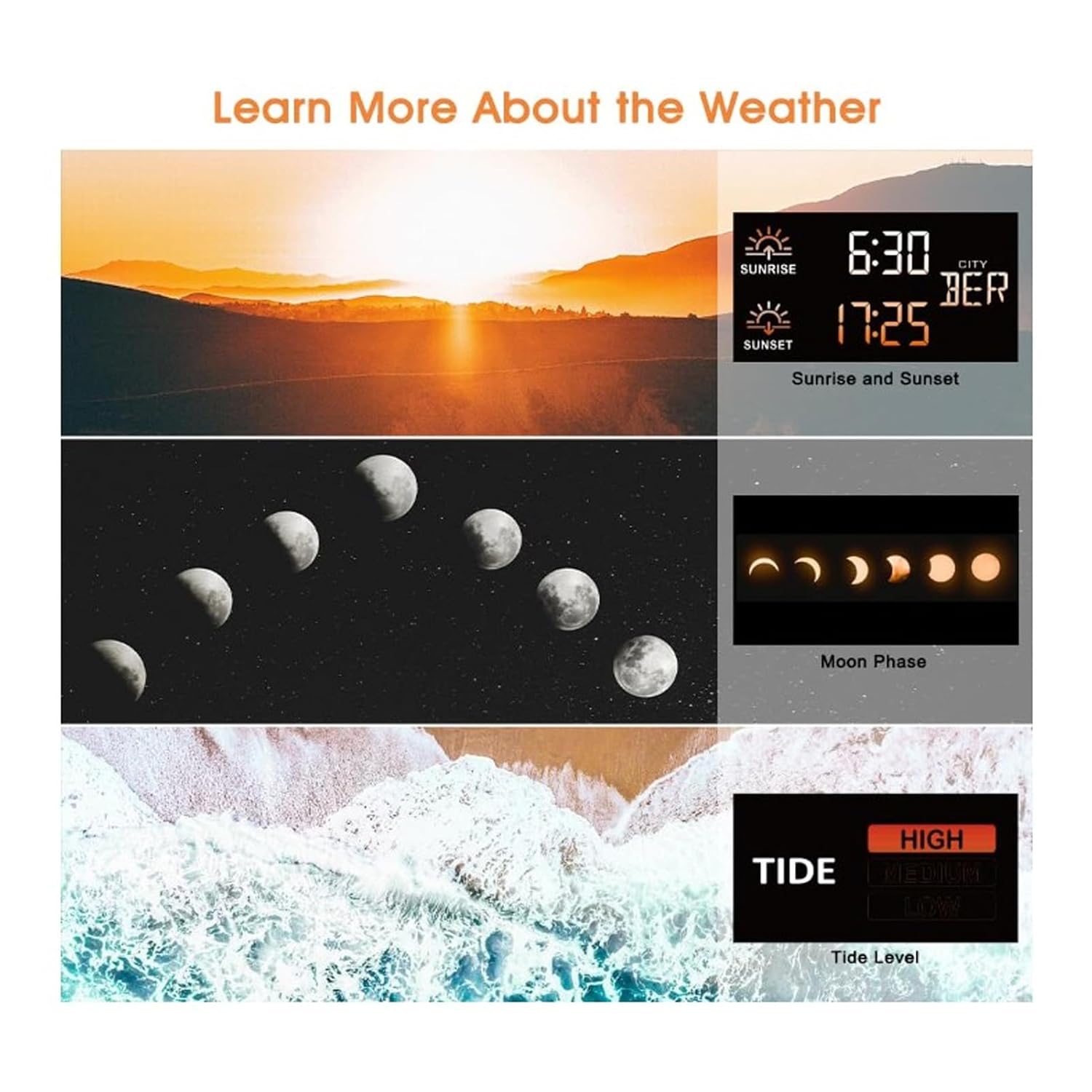 1PCS Meteorological Clock,Color Display with 3 Adjustable LED Backlight,Digital Weather Thermometer for Garage Weather Monitoring, Weather Station Indoor Outdoor