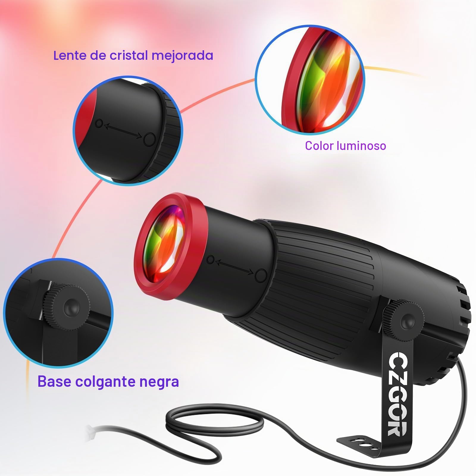 Luces Pinspot, Czgor Manual Focus Disco, 18W RGBW 4 en 1 LED Disco Ball, 16 Colores con Control Remoto, Iluminación Brillante para Bola de Espejo, DJ, Discoteca, Fiesta