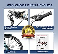 Vista 6 de Barbella Triciclos para adultos, 7 velocidades para adultos, bicicletas de 3 ruedas de 20/24/26 pulgadas, bicicleta de crucero con cesta