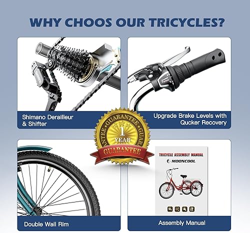 Miniatura 6 de Barbella Triciclos para adultos, 7 velocidades para adultos, bicicletas de 3 ruedas de 202426 pulgadas, bicicleta de crucero con cesta para personas