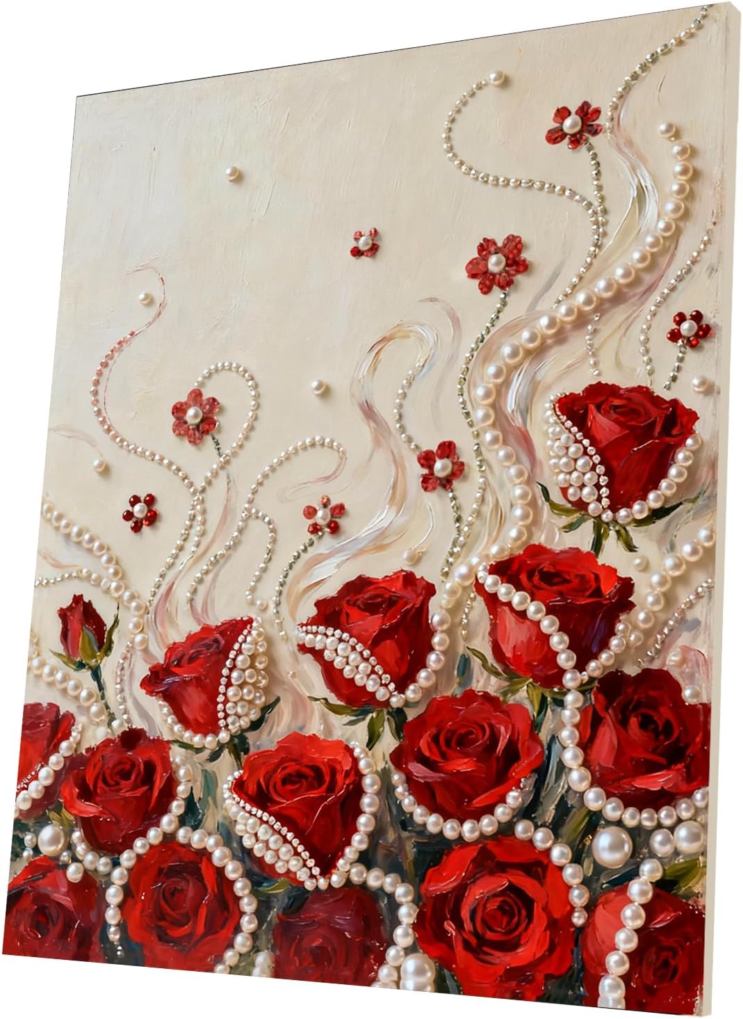 DIY Diamond Pearl Painting Kit for Adults, Flower 3D Pearl Painting Craft with Wooden Frame 40x50cm, Beginner Friendly Home Wall Decor Art, Gift for Women Men Housewarming (Red Rose)