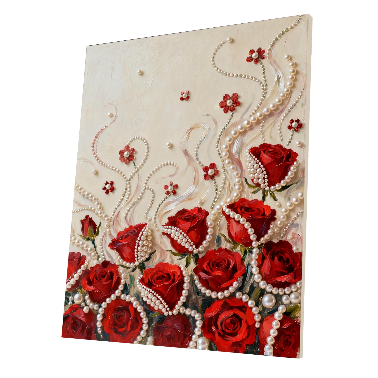 Pearl Painting Kit for Adults, Pearl Art - 3D DIY Diamond Art with Wooden Frame, Sparkling Gemstone Craft for Home Wall Decor, Beginner-Friendly Gift for Women(Red Rose)(40 * 50cm)