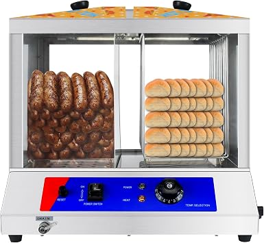 Hot Dog Steamer 36L Hot Dogs Buns Steamer for 100 Hot Dogs & 50 Electric Bun Warmer Cooker with Thickened Tempered Glass Stainless Steel
