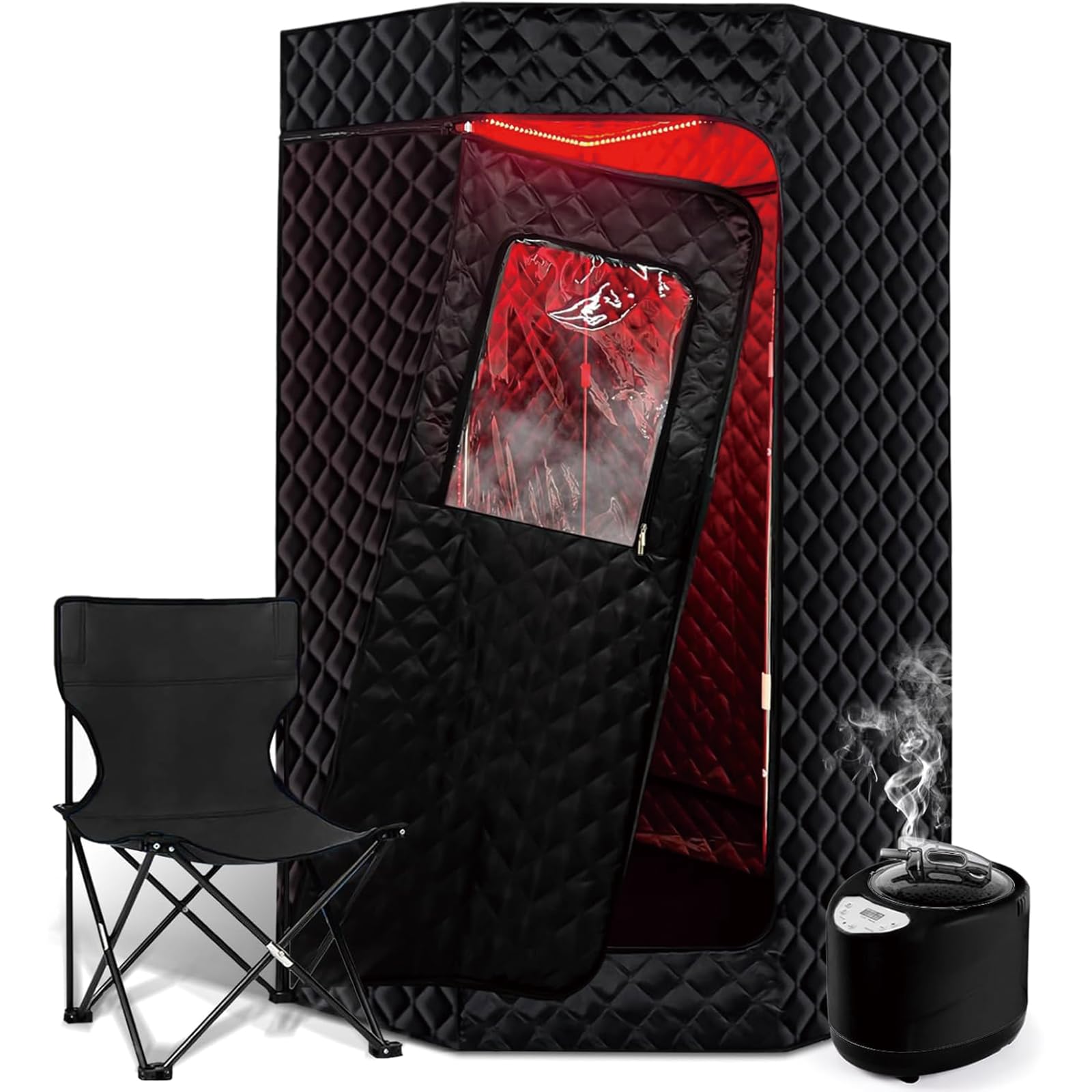 Portable Personal Home Steam Sauna Box, Extra Large Sauna Tent with 650nm Red Light Therapy, Personal Steam Sauna Room for Spa, Pocketed Folding Chair and Remote Control.