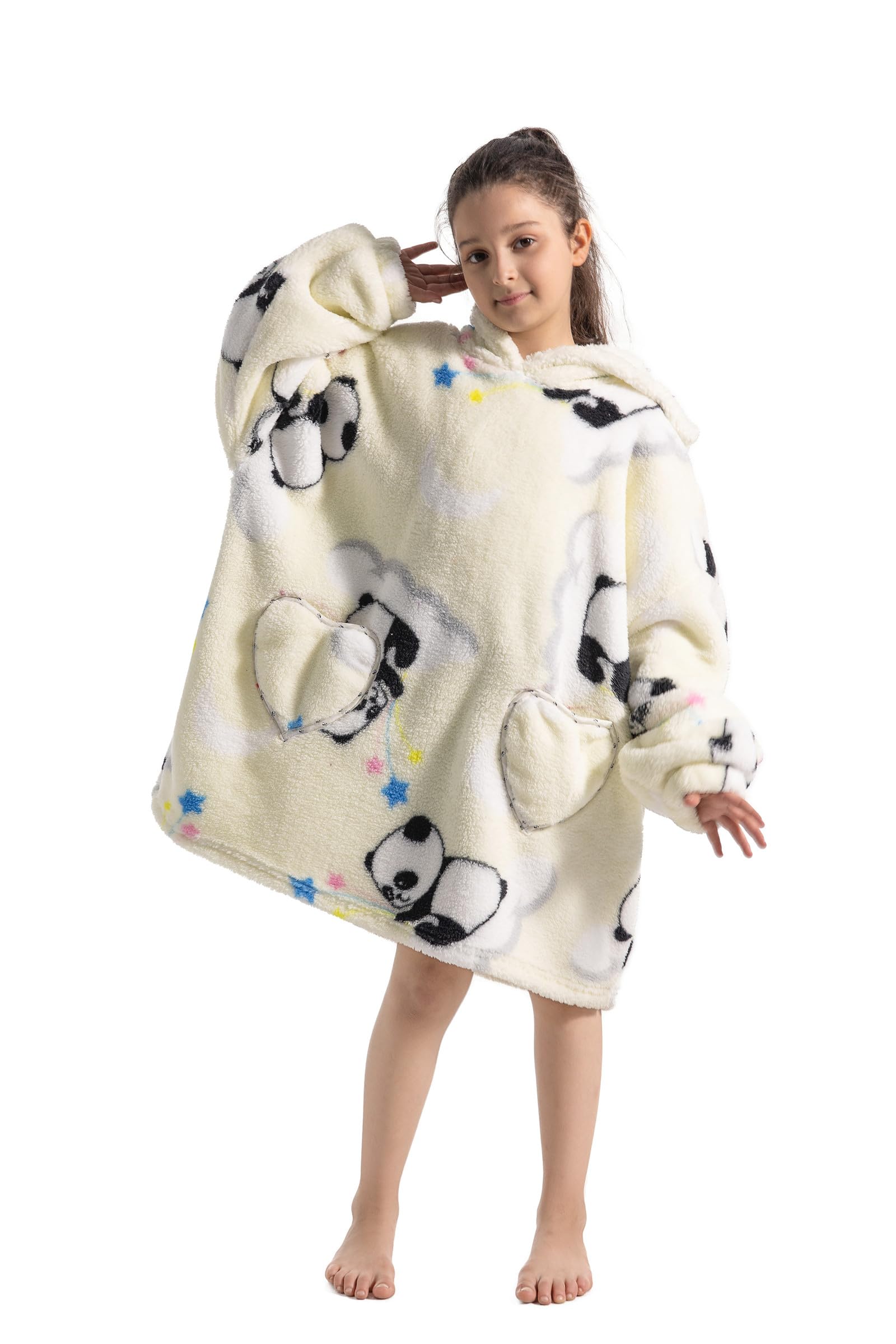 Bluza z kapturem, dla dziewcząt, bardzo duża bluza z kapturem, dla chłopców, z kapturem i kieszenią, koc polarowy z rękawami dla nastolatków