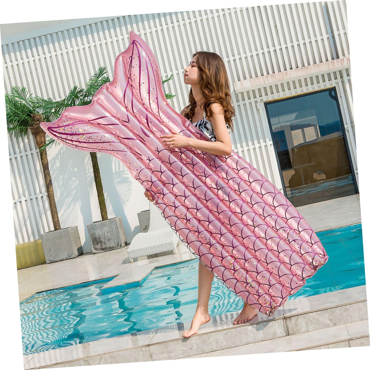 BESPORTBLE Materassino Gonfiabile a Coda di Pesce in Pvc per Piscina e Spiaggia, Leggero e Portatile Dettagli Luminosi per Vacanze e Fotografia