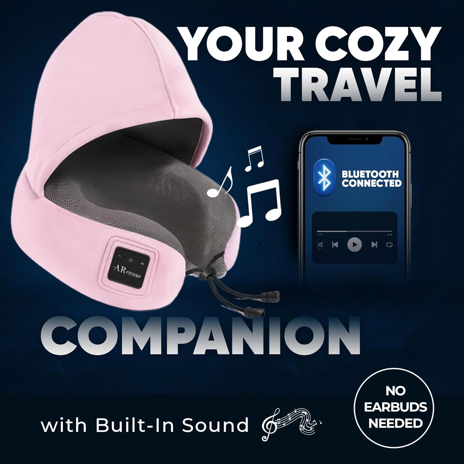 Bluetooth Music Semicircular Neck Pillow with Hood Wireless Bluetooth Speaker Suitable Airplane,Car,Office,and Outdoor Camping for Sleeping, Resting The Best Travel Essentials. (Pink) - Image 4