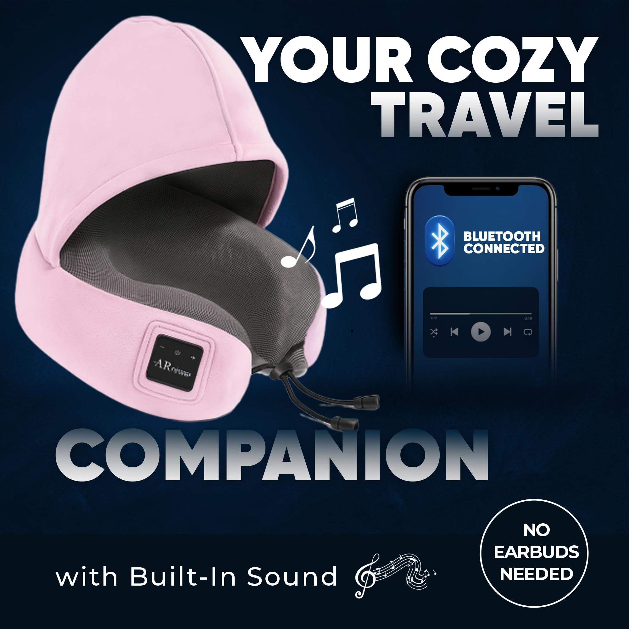 Almohada semicircular para el cuello con capucha y altavoz Bluetooth inalámbrico, apto para avión, coche, oficina y campamento al aire libre para dormir, descansar, los mejores artículos