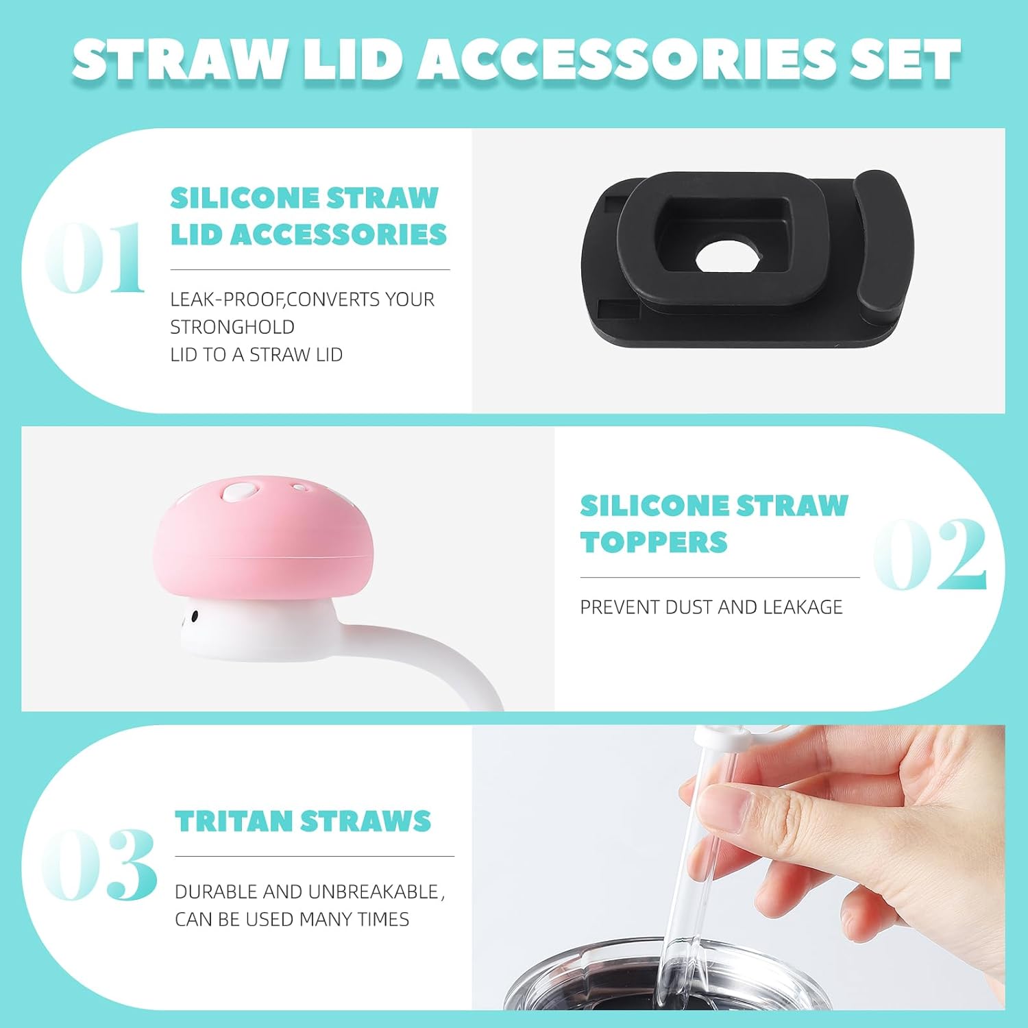 Silicone Straw Lid Accessories Set Compatible with YETI 20 oz Travel Mug, Convert Stronghold Cup to Straw Cup, Magnetic Slider Replacement, Including Straws, Spill Stoppers, Straw Covers - Image 4