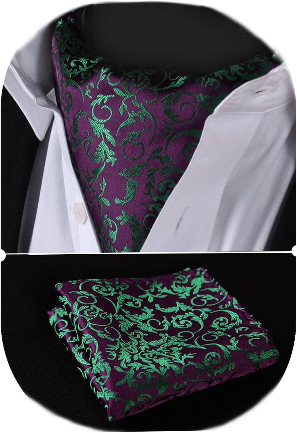 Cravat for Men Silk Paisley Mens Cravat and Pocket Square Set Polka Dot Ascot Tie and Handkerchief for Wedding Party Christmas