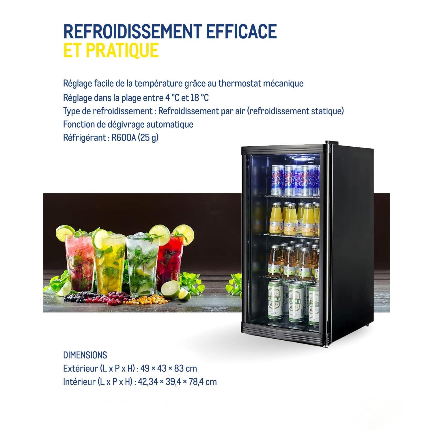 METRO Professional Réfrigérateur à boissons GPC1088, 88 L, 43 x 49 x 83 cm, noir