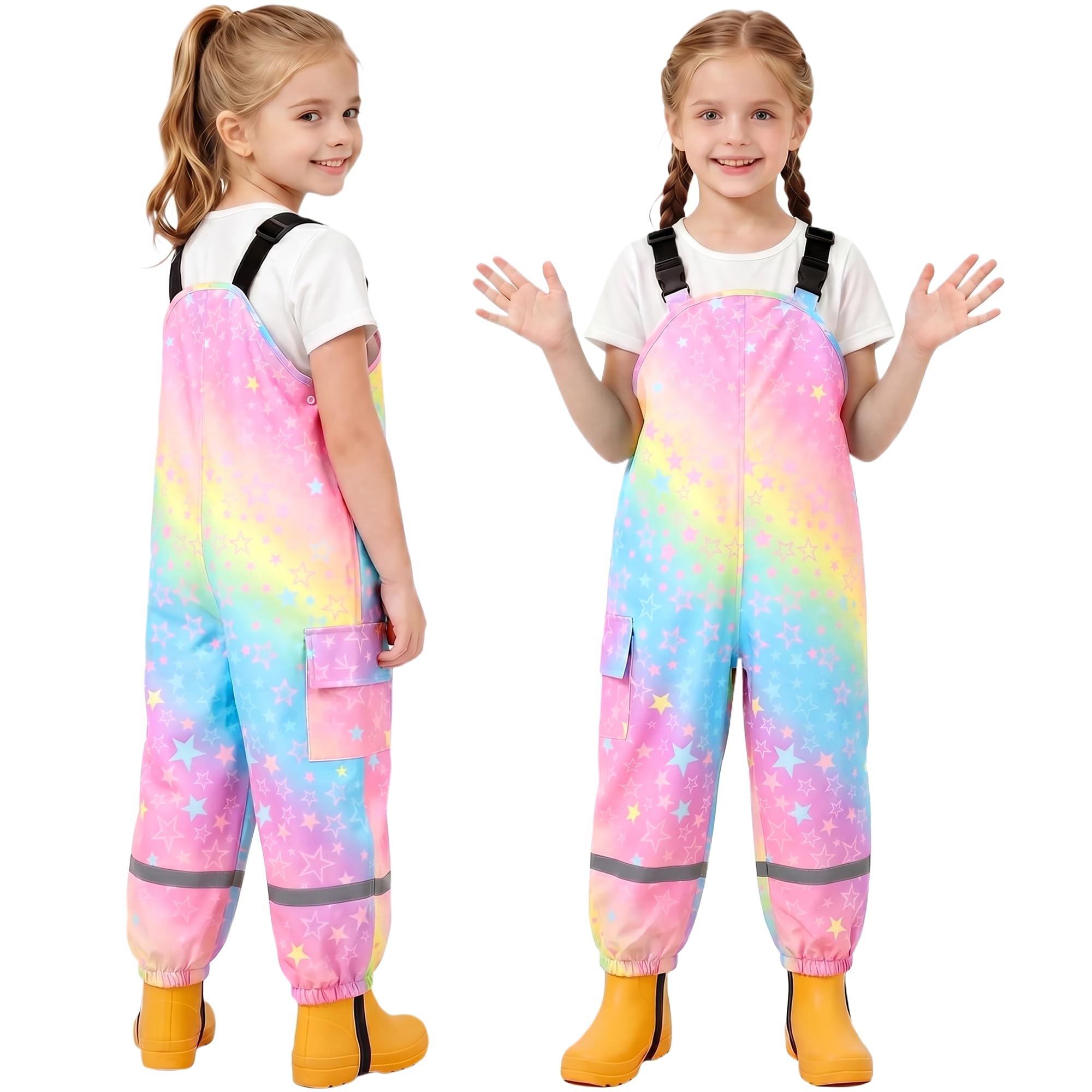 Kinder Regenlatzhose Matschhose Mädchen Jungen Wind-und wasserdichte Buddelhose Ungefüttert Regenhosen mit Reflektor Atmungsaktiv Leicht Dünn Outdoor Hose Latzhose Regenbekleidung GR.86-140