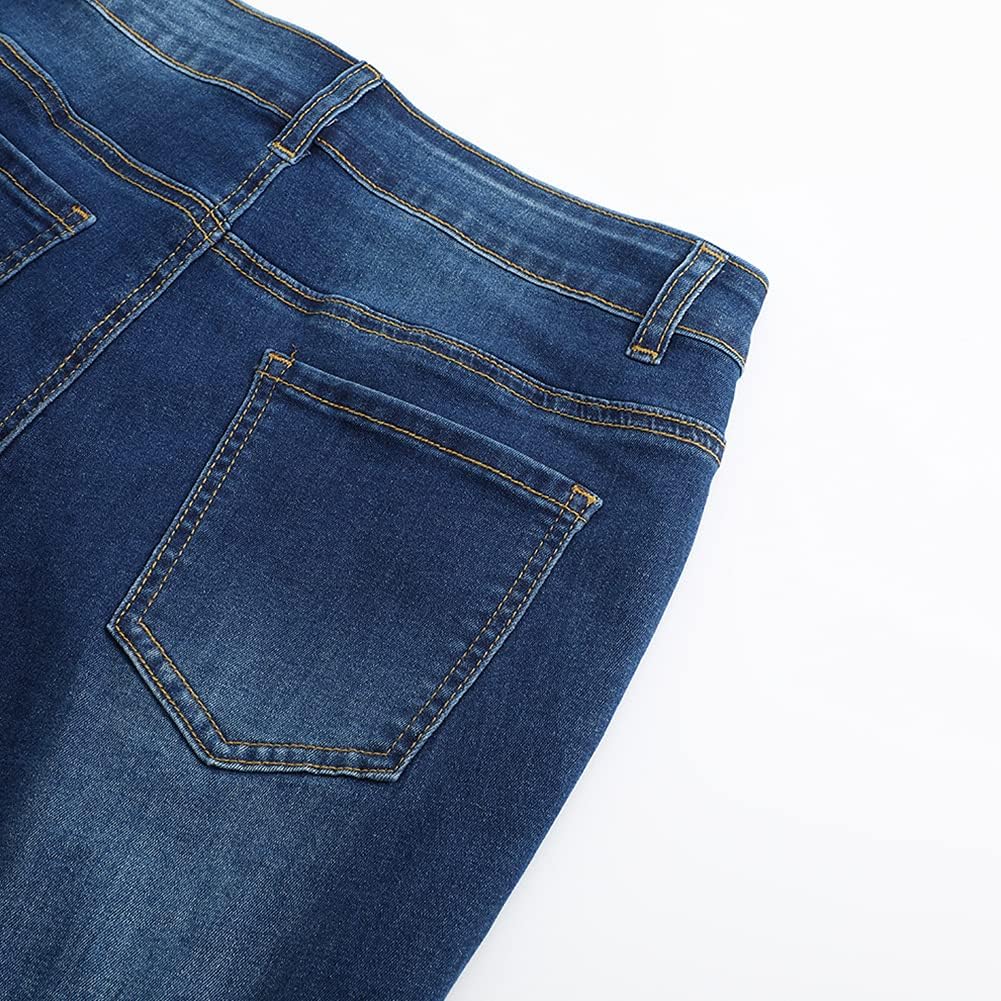 THUNDER STAR Womens Denim Bermuda Shorts,Mid Rise Short Jeans,Frayed Raw Hem