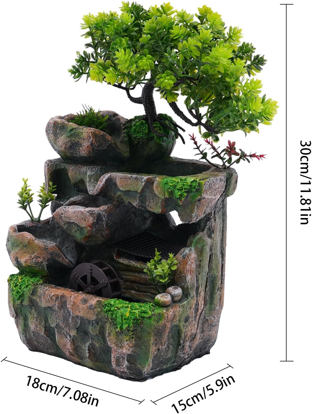 Fountain Rockery for Tabletop, 7.09 Inch Mini Indoor Waterfall with Color Changing LED Lights and Adjustable Water Flow, Relaxing Sound Therapy for Home Office Desk Decor, Gift