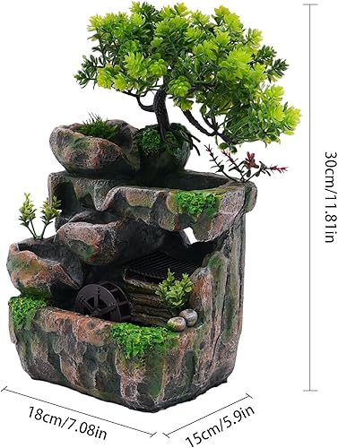 Miniatura 4 de Fuente decorativa de Feng Shui, rueda de cascada, fuente de agua, luces LED de meditación zen, cascada interior, características de agua relajantes