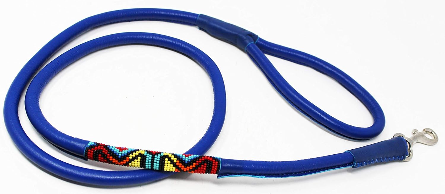 CHALLENGER Soft Rolled Leather Beaded Dog Collar Leash 600RT07RB-A