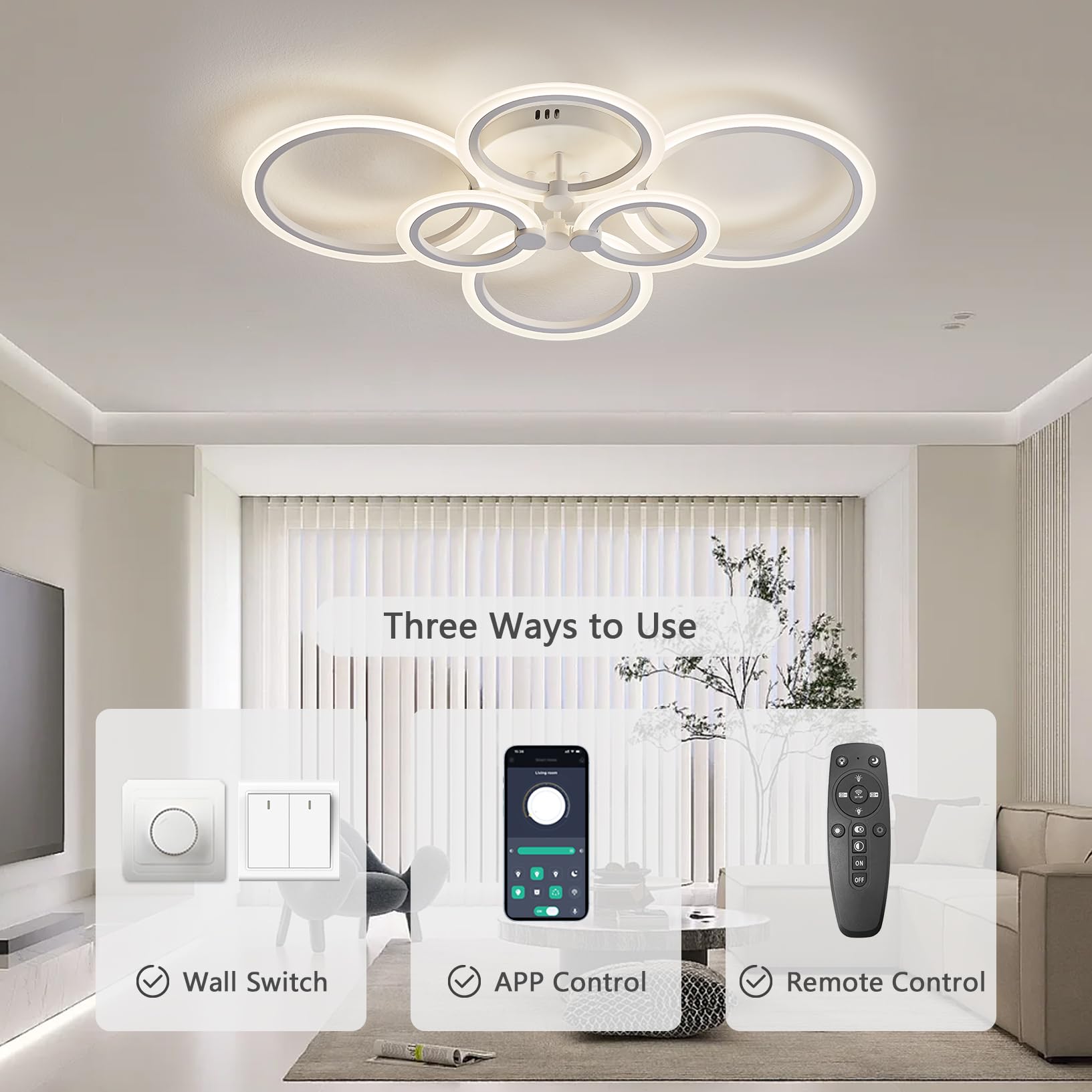 Lampy Sufitowe LED Z Funkcją ściemniania I Pilotem, Nowoczesne Okrągłe Lampy Sufitowe LED Do Salonu 54W, 2700K-6500K, Sufitowe Z Aplikacją Do Sypialni, Kuchni, łazienki, Przedpokoju