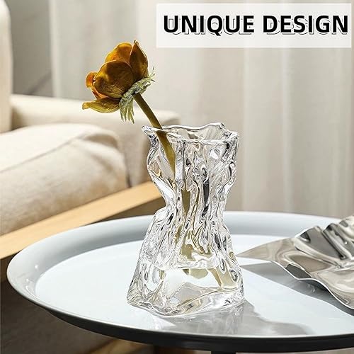 Miniatura 6 de Jarrón de cristal, florero de forma irregular de 8.7 pulgadas de alto con cuerda de cáñamo, jarrones decorativos de arte transparente, jarrones