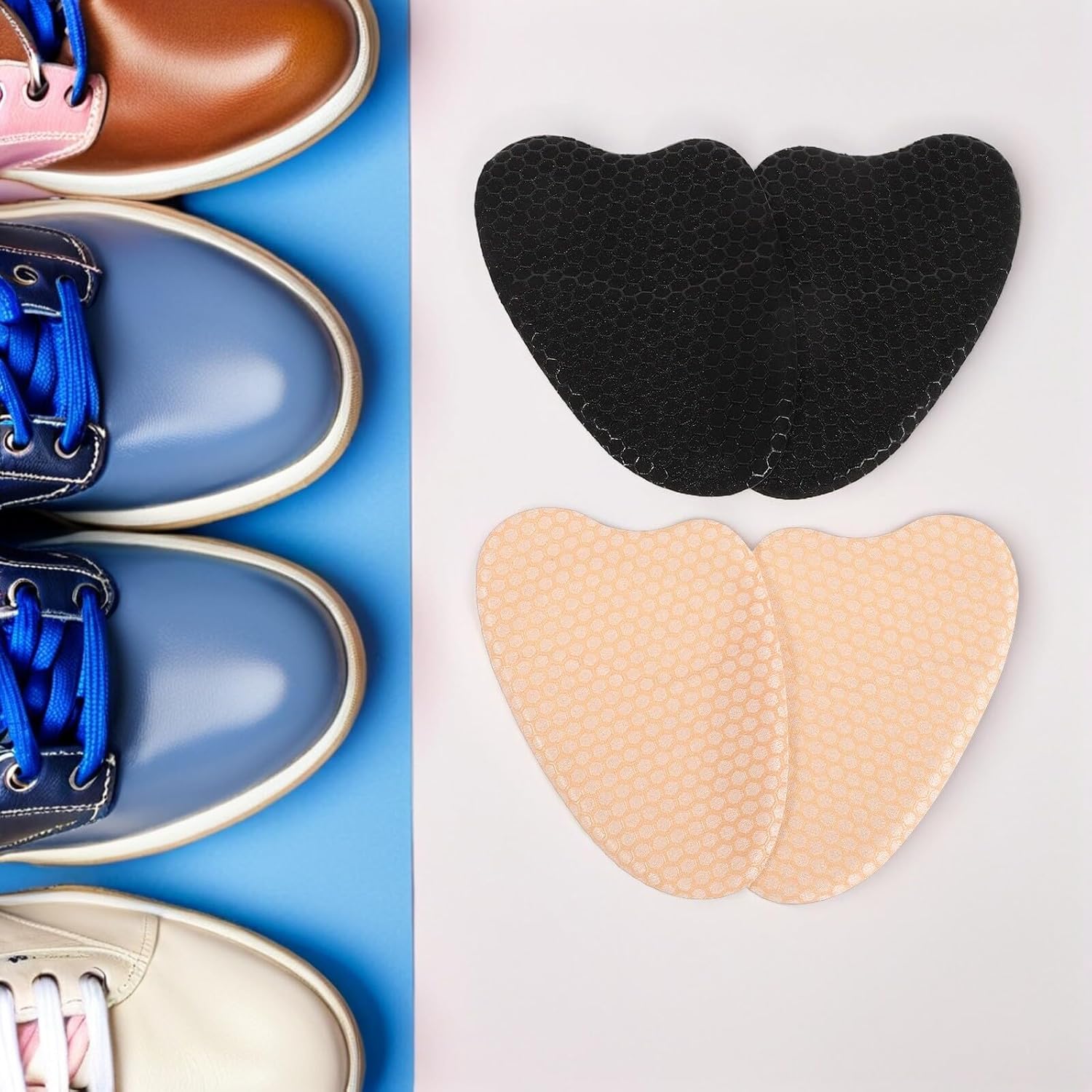 4 Pairs Forefoot Insoles Ball of Foot Cushions Honeycomb Massage Pads Anti-Slip Metatarsal Shoe Inserts Half-Size Blister Prevention Pads for High Heels and Sneakers