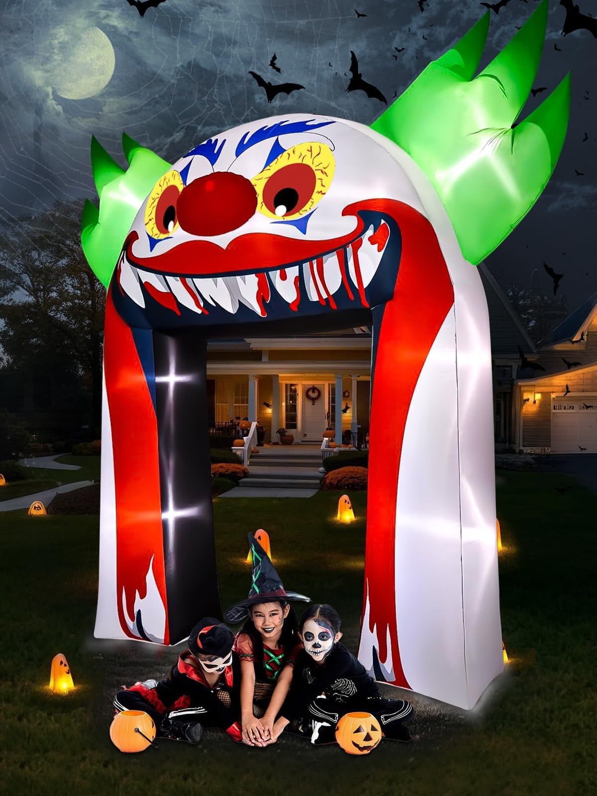 Kalolary 12FT Halloween Nadmuchiwane Łuki Klauna Dekoracje Zewnętrzne, Gigantyczny Łuk Klauna Nadmuchiwane Dekoracje Straszne Nadmuchiwane z Wbudowanymi Światłami do Dekoracji Ogrodu Ogrodowego