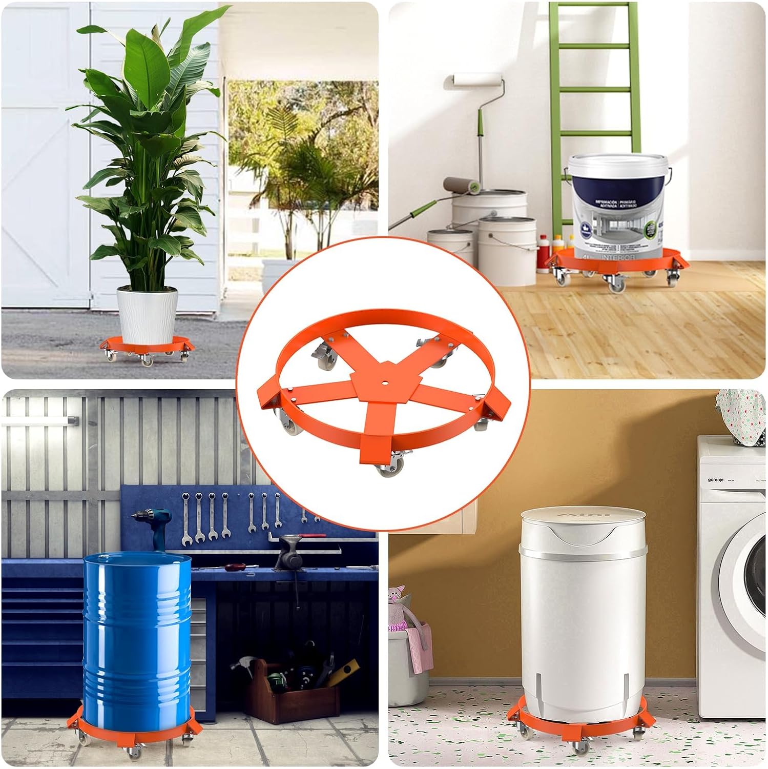 1000Lb Heavy Duty Rolling Dolly Planter Caddy - 5 Caster Wheels Round Drum Dolly, for Potted Plants & Drums (1 Pack)