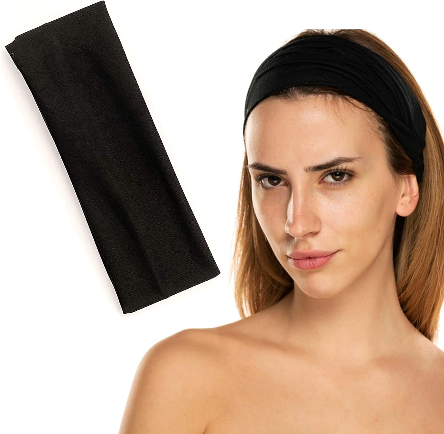 Gekvo 7cm Black Unisex Headbands for women’s hair Stretchy Head Band