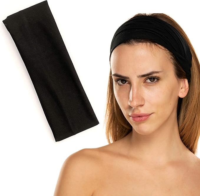 Gekvo 9cm Black Unisex Headbands for women’s hair Stretchy Head Band