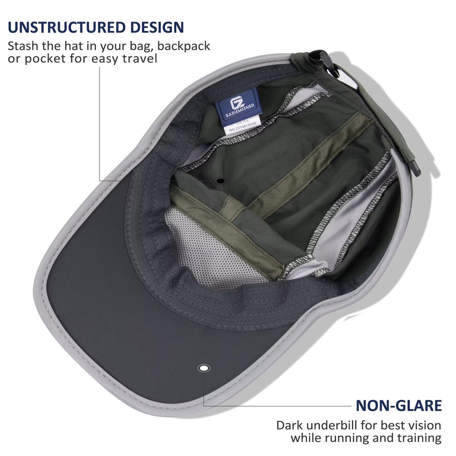 GADIEMKENSD UPF 50+ Folding Reflective Quick Dry Running Cap Breathable