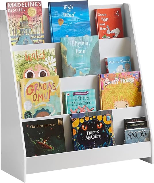 SoBuy KMB32-W, Children Kids Bookcase Book Shelf Storage Shelf Rack Organizer Holder with 4 Shelves