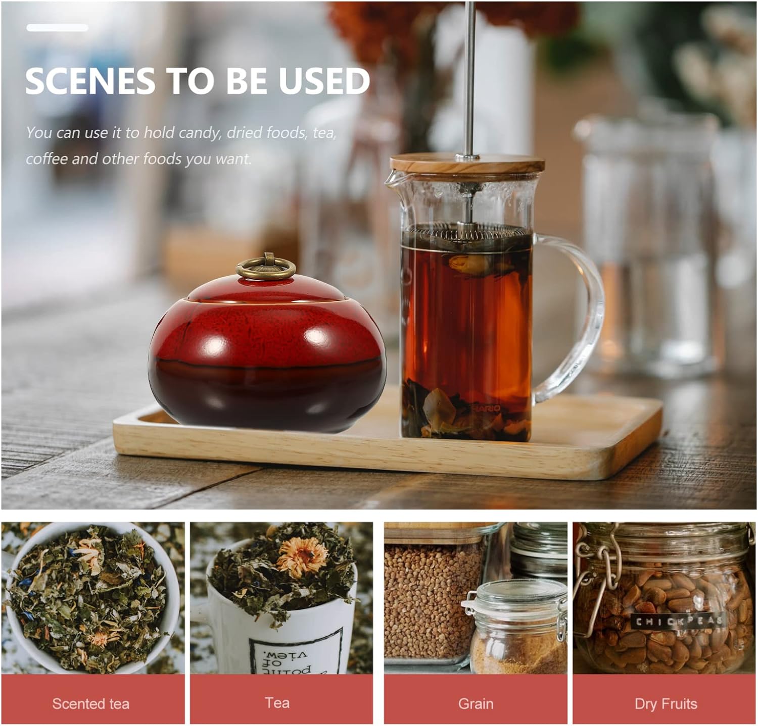 Luxshiny Ceramic Tea Canister 4.05X4.05X2.95In Airtight Household Storage Container Multi-Function Kitchen Jar for Loose Leaf Tea Candy Coffee