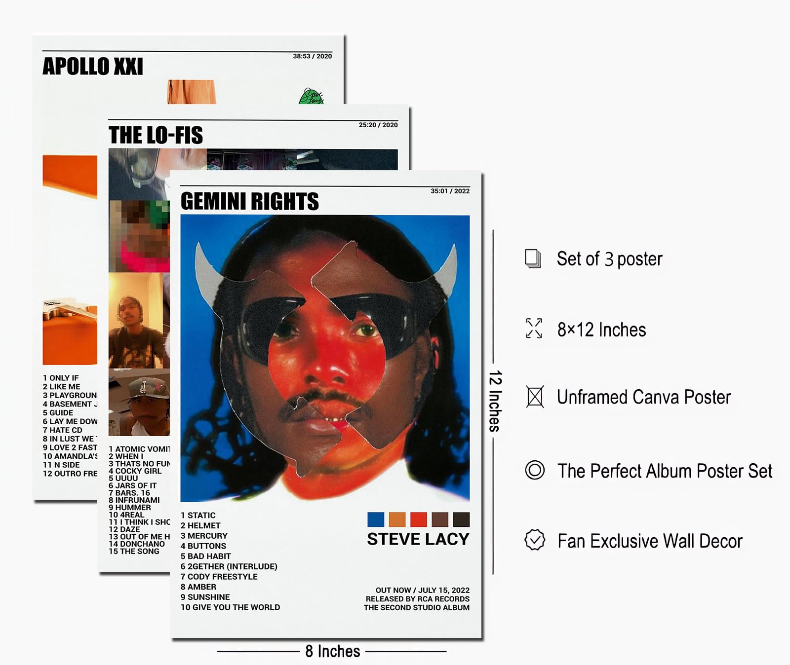 Fyzuf Steve Lacy Poster Set of 3 Album Cover Music Posters for Room Aesthetic, Wall Art for Room Decor Merch Canvas Wall Art Prints HD Posters Unframed