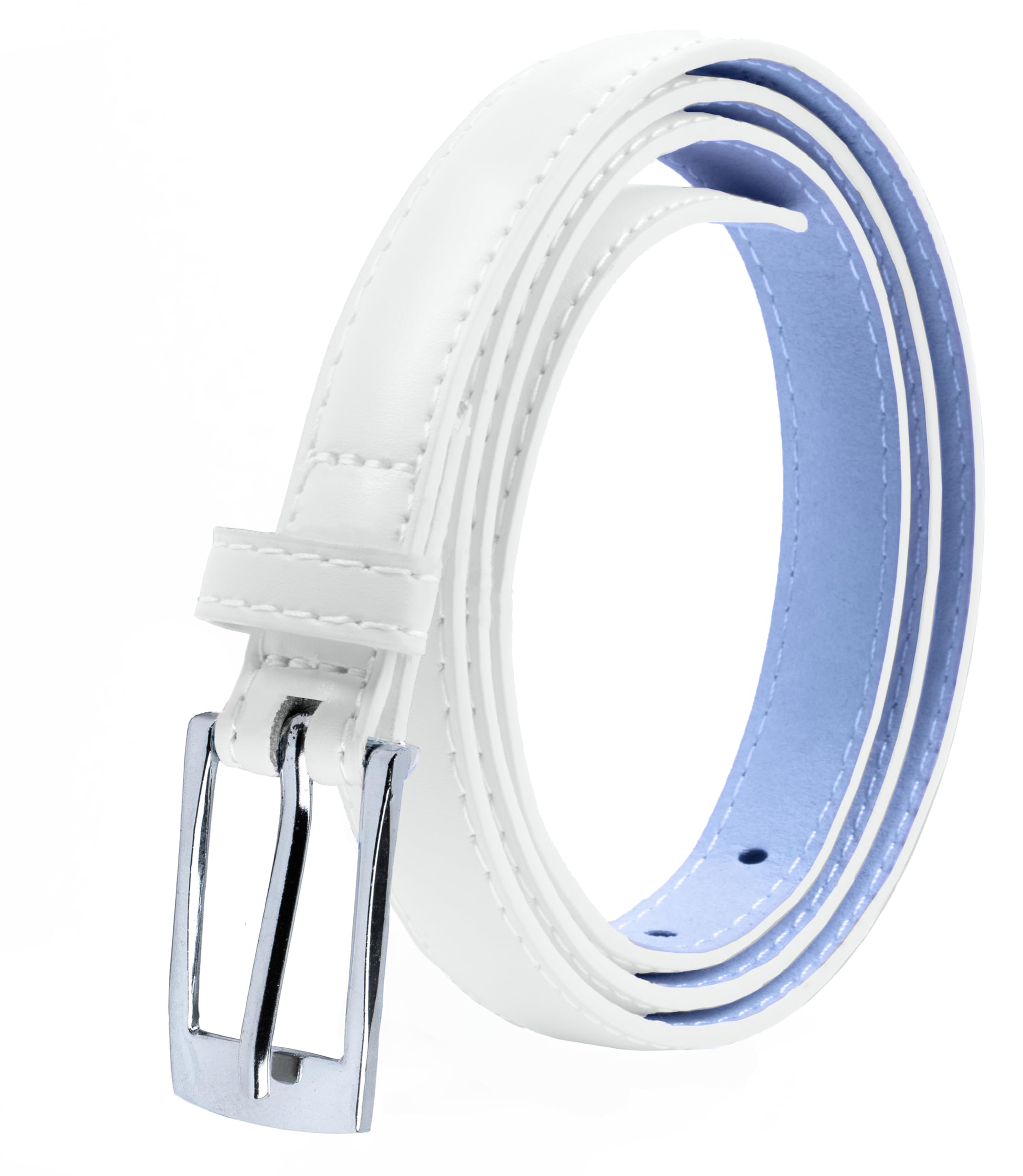 Belle Donne Belt Women, Skinny Dress Belt, Silver Polished Buckle, For Womens Clothes and Fine Dresses, Classy Style