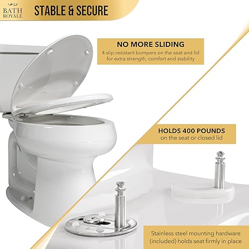Miniatura 5 de Bath Royale - Asiento de inodoro alargado BR501-01 con cierre silencioso, resistente a las manchas y fácil de mantener limpio, resistente, se adapta