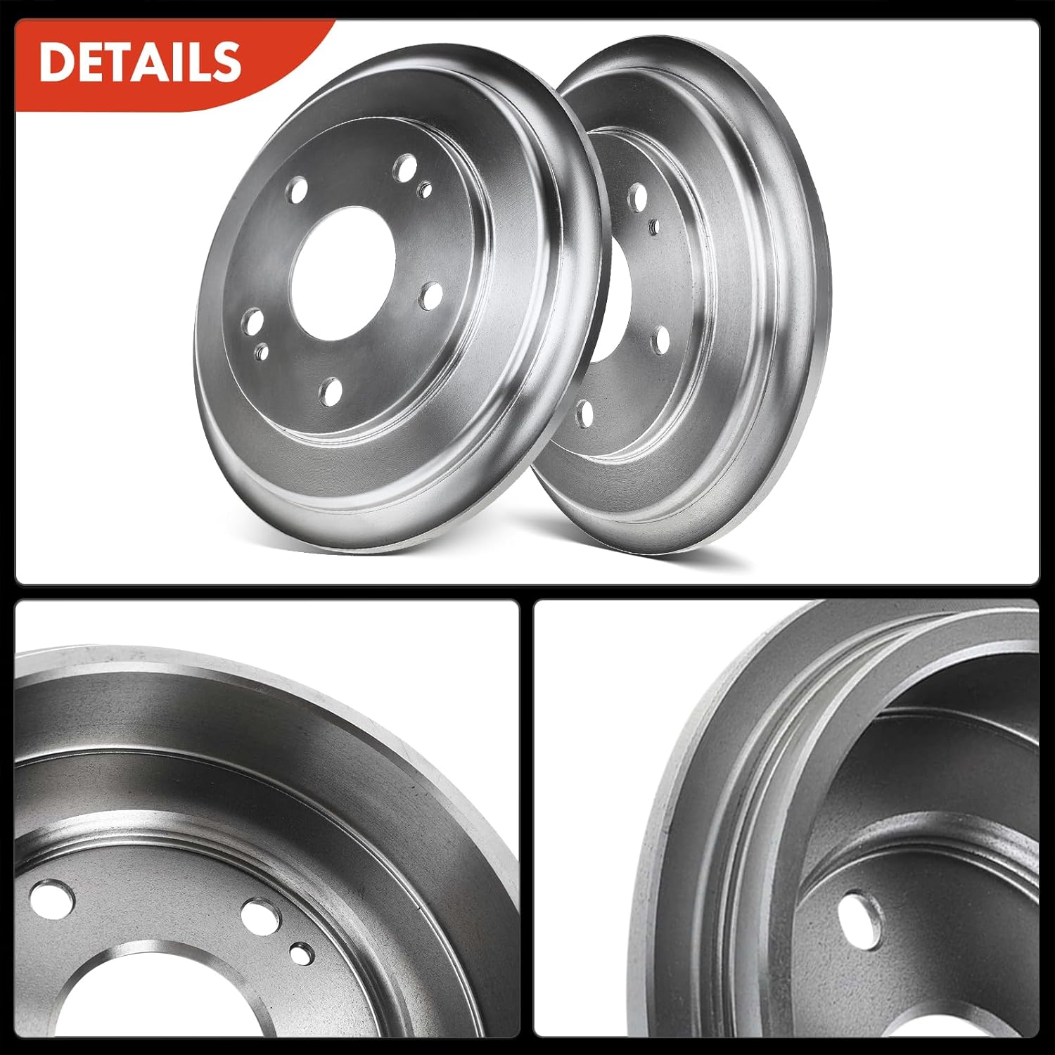 A-Premium Rear Disc Brake Drums Set Compatible with Honda Civic 2006 2007 2008 2009 2010 2011 2012 2013 2014 2015