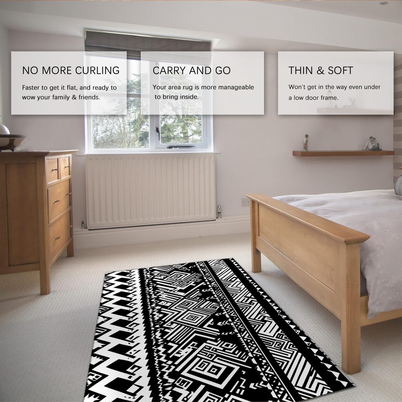 Czarno-białe dywaniki zmywalne do salonu Western Tribal Design Antypoślizgowy geometryczny dywan z niskim włosiem do biura domowego 100 x 150 cm
