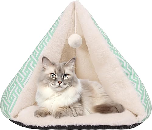 Miniatura 1 de Qucey Camas de tienda de campaña para gatos de interior, bonita cama tipo cueva para gatos y perros pequeños, autocalentable, súper suave,