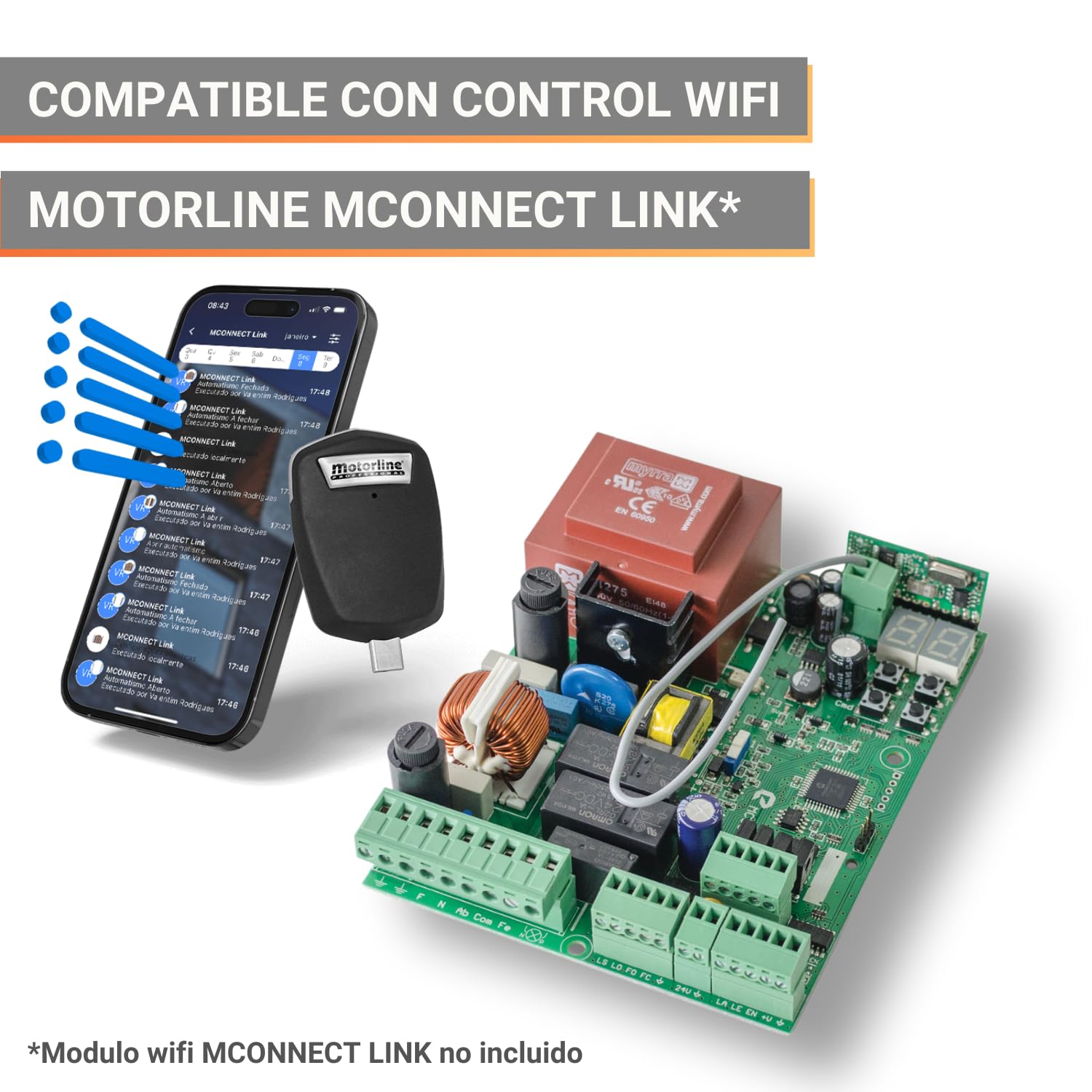 Motorline MC50 Centrale de manœuvre universelle tableau de commande moteur de porte de garage coulissante portes sectionnelles et barrières. Moteurs de garage et parking monophasés de 230 V jusqu'à